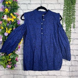 {🌼3/$30🌼Engine Royal Blue Cutout Shoulder High Neckline Blouse Size Small